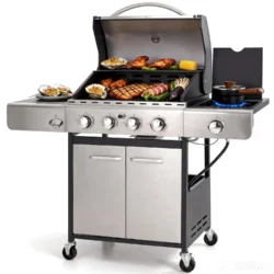 Propane Gas BBQ Grills with Side Burner,4 Burner,Silver, Custom