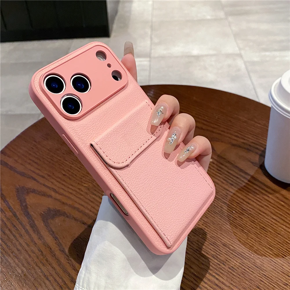 luxury Leather Card Holder Wallet Case For iPhone 11 12 13 mini 14 15 16 E 17 Pro Max 8 7 Plus X Camera Lens Protection Cover - Image 9