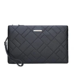 Men's PU Leather Clutch Bag Geometric Textured Business Handbag Zipper Wristlet Purse Travel Wallet for Work Office Daily Use