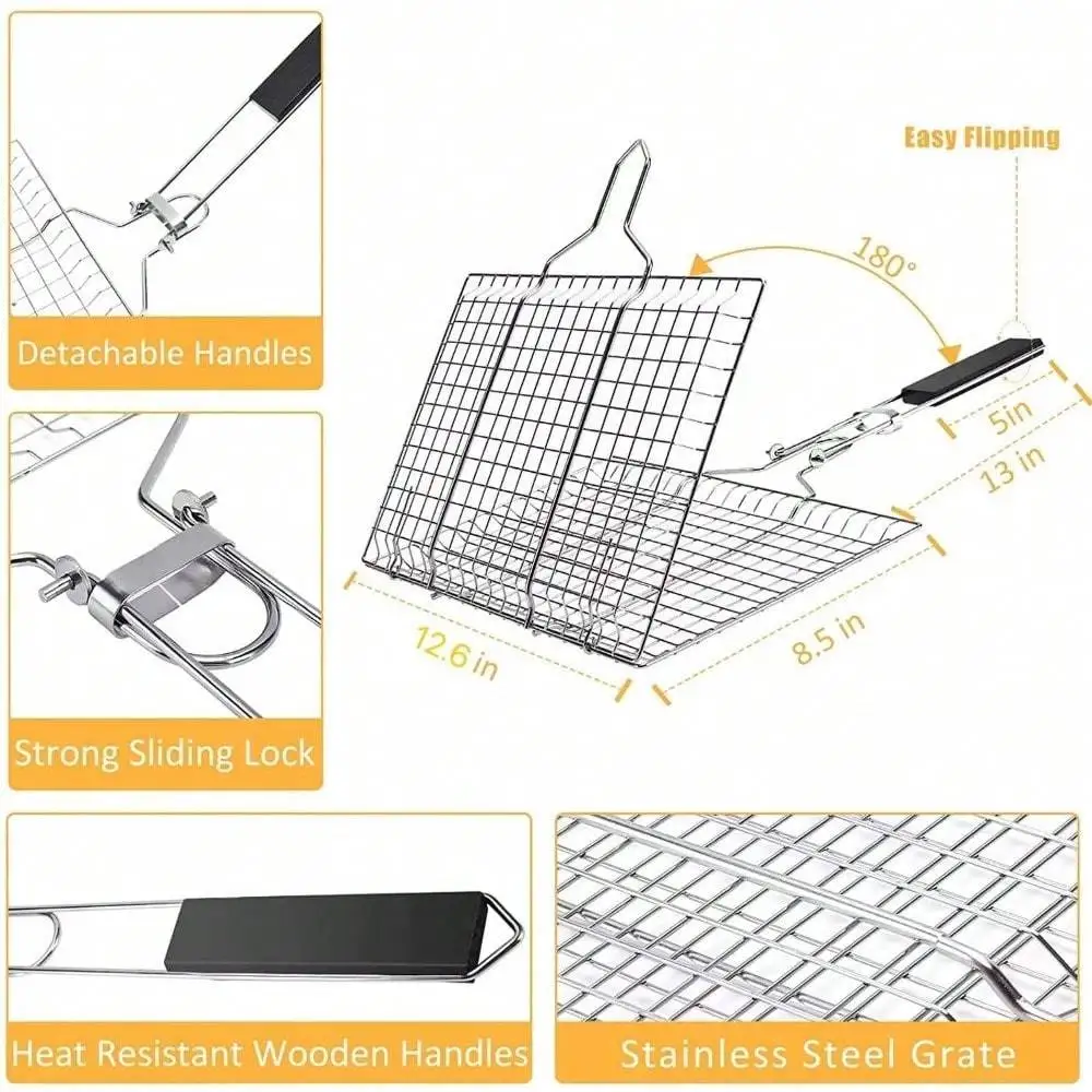 1pc Folding Outdoor Camping Stainless Steel BBQ Rack With Removable Handle… - Image 6