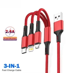 Data Line 3 in 1 Cables for Android iOS Type-C Mobile Phone Multifunction USB One…