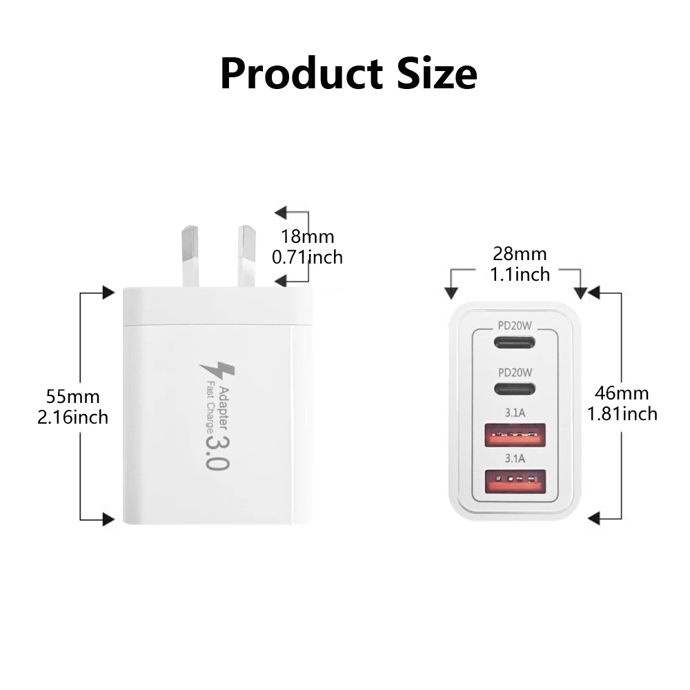 AU Wall Plug Travel Chargers, Multi-Port USB-C/USB-A Mobile Phone Charger, 40W PD… - Image 8