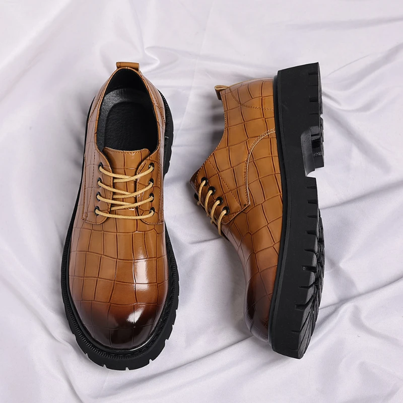 Men British Style Thick Bottom Elevator Leather Shoes Fashion Groom Wedding Dress Shoes For Suits Spring Autumn Casual Footwear