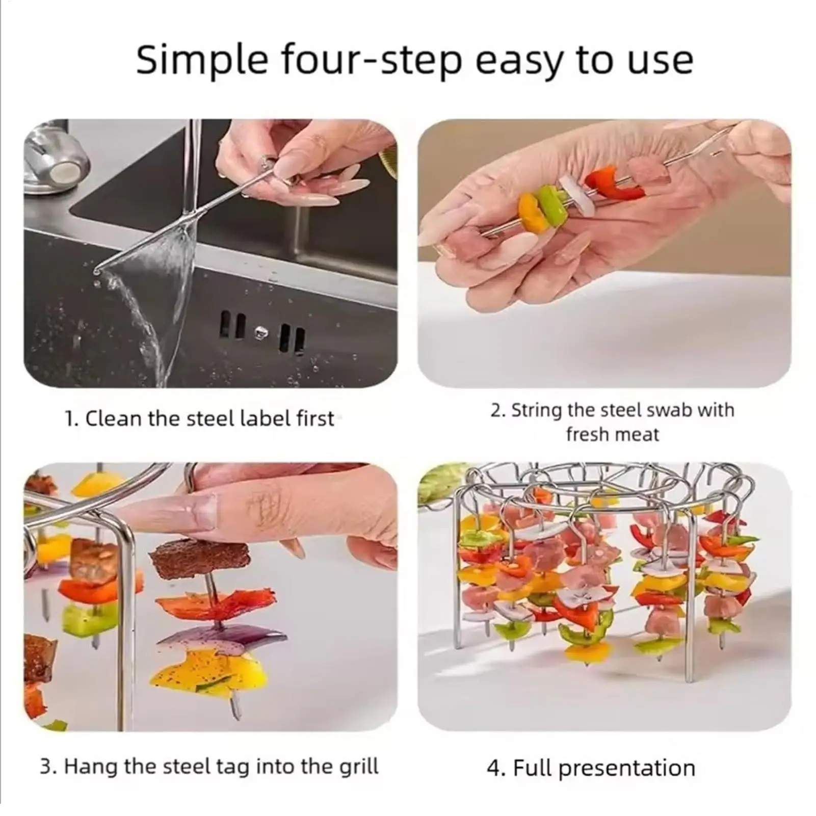 Portable Stainless Steel Air Fryer Grill Round with Grilled Skewers Hanging… - Image 10