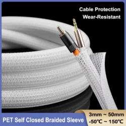 White PET Braided Self-Closed Cable Sleeve 3 5 8 10 13 16 19 25 mm Insulated USB…