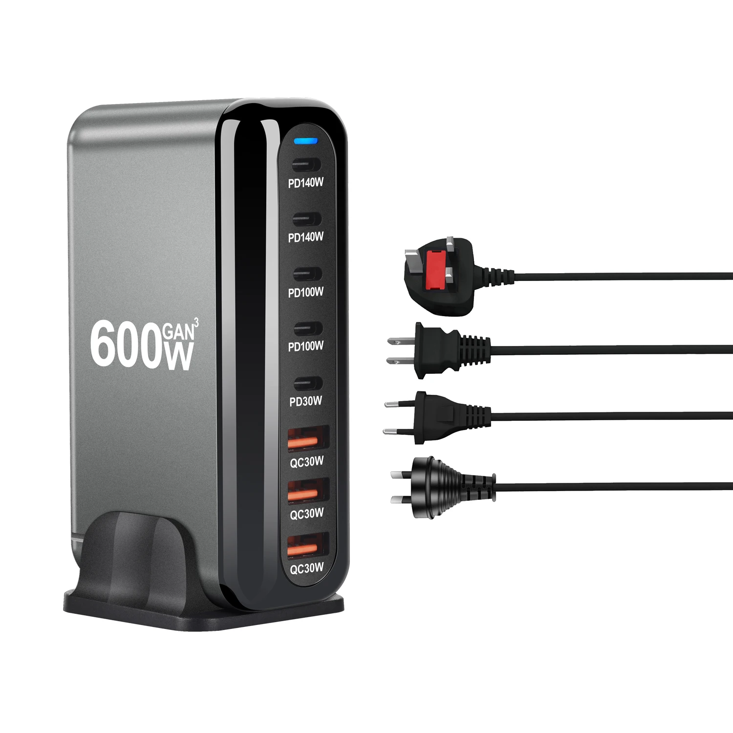 600W GaN 8-Port Fast Charging Station – 5 USB-C PD + 3 USB-A Charger - Image 5