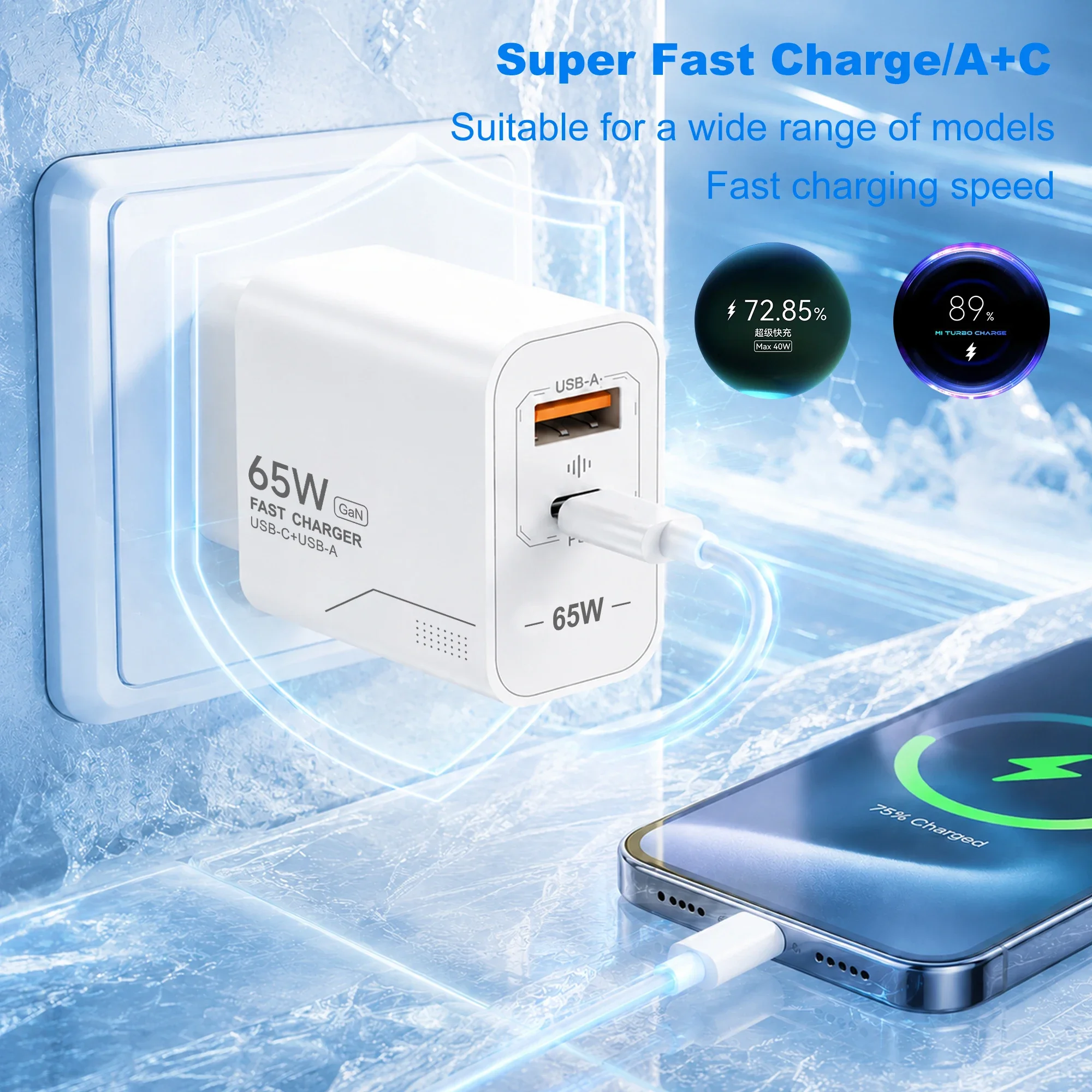 USB 65W GaN Charger 2-Port Fast Charging Charger Type C High Speed Charge Mobile… - Image 5