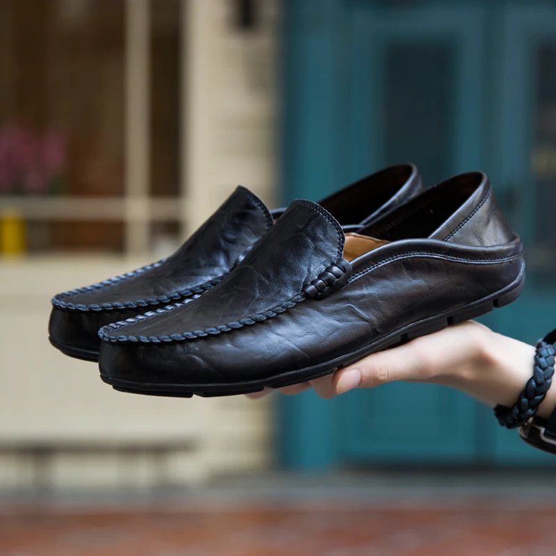 Men Shoes Casual Genuine Leather Mens Loafers Moccasins Designer Slip on Boat Shoes High Quality Chaussure Homme Plus Size 37-47 - Image 3