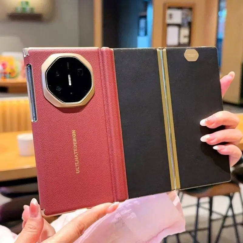 Luxury leather Suitable for Huawei Matext magnetic phone case with lychee pattern three Fold hard shellHuawei MateXTs phone case - Image 2