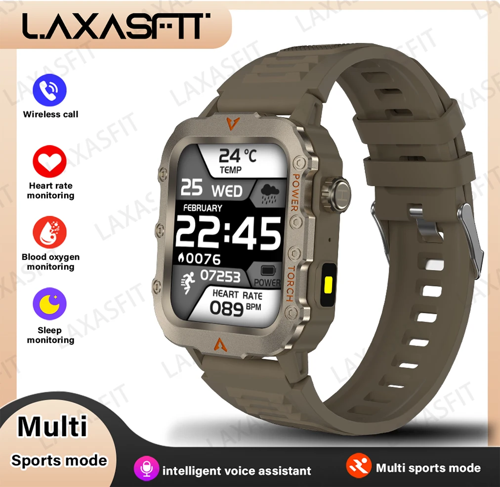 LAXASFIT New Men's Smart Watch LED Flashlight Outdoor Sports Smart Watch Wristwatch Health Monitoring Smart Watch - Image 9