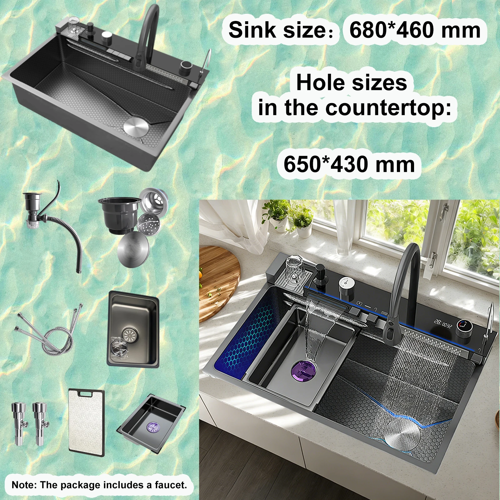 Multifunctional Sinks Stainless Steel Waterfall Kitchen Sink Includes 120 × 50… - Image 13