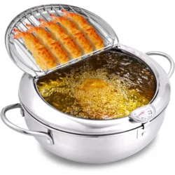 Stainless Steel Frying Pot with Thermometer and Oil Drip Drainer Rack Household…