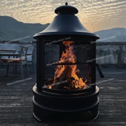 Outdoor Garden Fire Pit with Grill, Wood & Charcoal BBQ Stove for Patio, Backyard…