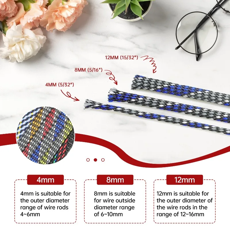4 8 12mm Expandable Braided Cable Sleeve PP Cotton+PET Yarn Wire Protecting… - Image 3