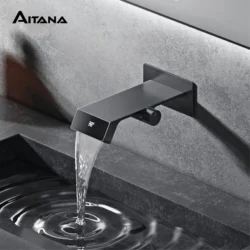 Luxury gun gray brass bathroom faucet LED digital display design, hot and cold…