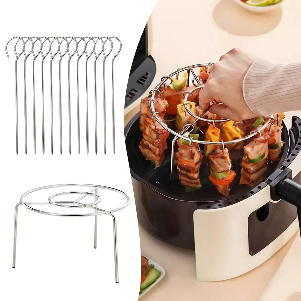 Stainless Steel Air Fryer Grill Round with Grilled Skewers Hanging Skewers Rack… - Image 4