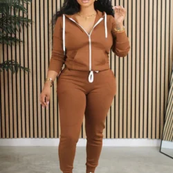 Autumn Winter Casual Two Piece Set for Woman Sporty Fitness Joggers Hooded Zipper…