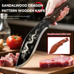 Stainless Steel Dragon Flower Pattern Chopping Meat Cleaver Hand Forged Kitchen…
