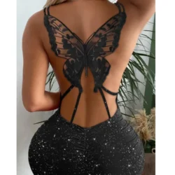 Sexy Spicy Girl Glitter Butterfly Pattern Hollow Out Bodycon Dress Night Out Women…