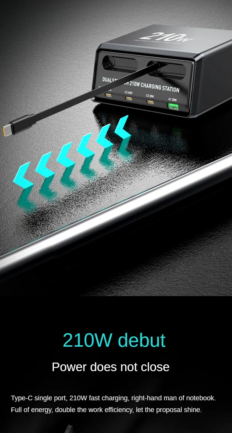 Dualstretch 6-in-1 Charging Station with Retractable Cables 210W Power Hub for… - Image 15