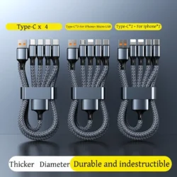 4-in-1 Multifunctional Charging Cable Supports USB-A to USB-C, Micro USB, and…