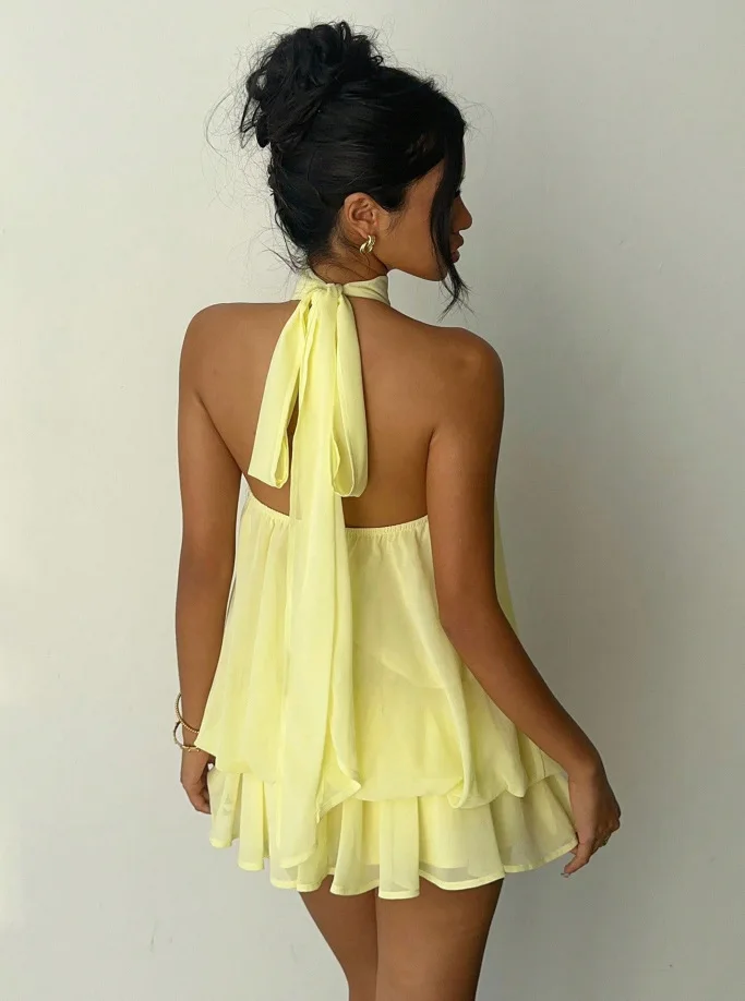 Women's Vacation Slim Fit Fashion Sexy Backless Halter Tie Waist Versatile Solid… - Image 5