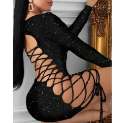 Combhasaki Women Sexy Long Sleeve Backless Hollow out Side Hole Bandage Bodycon…