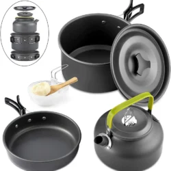 Outdoor Camping Cookware Set Aluminum Non Stick Pot Portable Outdoor Tableware…