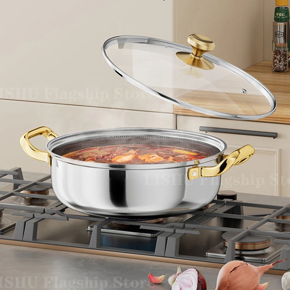Stainless Steel Soup Pot Wok Non-stick Honeycomb with lid 28cm/30cm Home Hot Pot… - Image 4