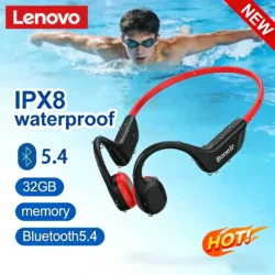 Lenovo Bone Conduction Headset Bluetooth 5.4 With Mic Waterproof Exercise Fitness…