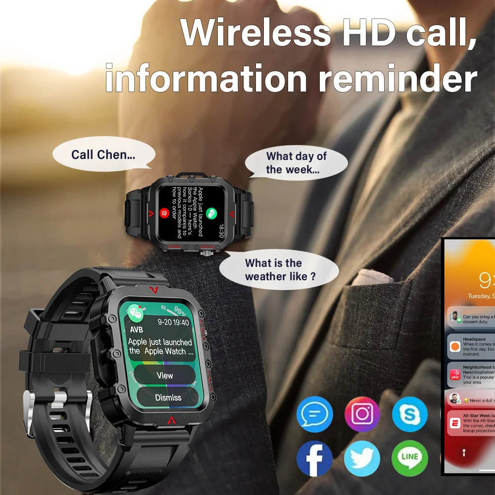 LAXASFIT New Men's Smart Watch LED Flashlight Outdoor Sports Smart Watch Wristwatch Health Monitoring Smart Watch - Image 3