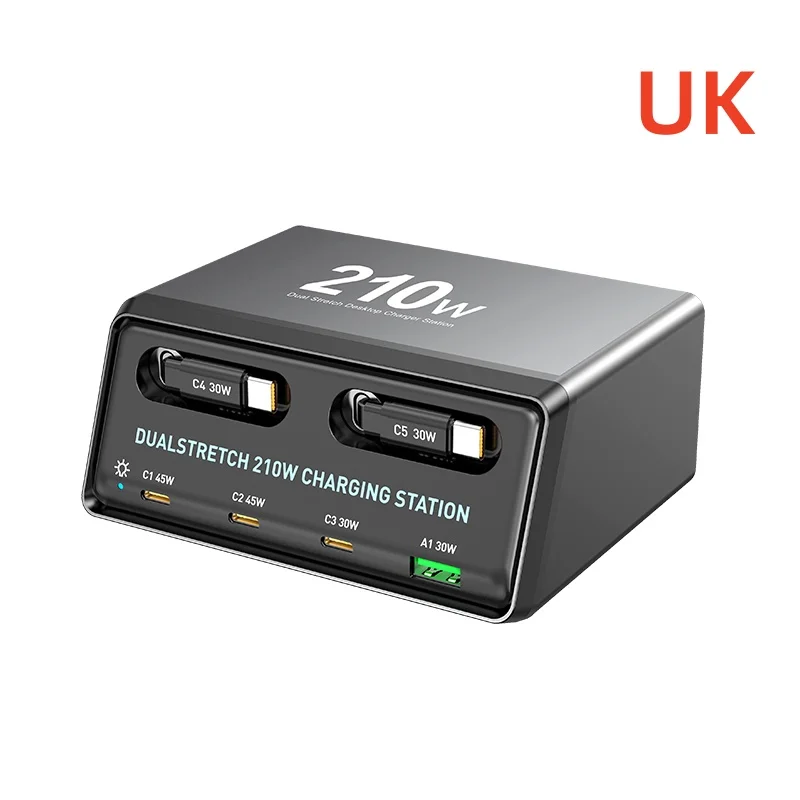 Dualstretch 6-in-1 Charging Station with Retractable Cables 210W Power Hub for… - Image 9