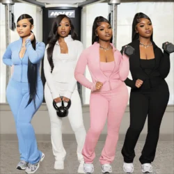 Pant Set Women Two Piece Sets Sportswear Matching Sets Coats Long Pants High Waist…