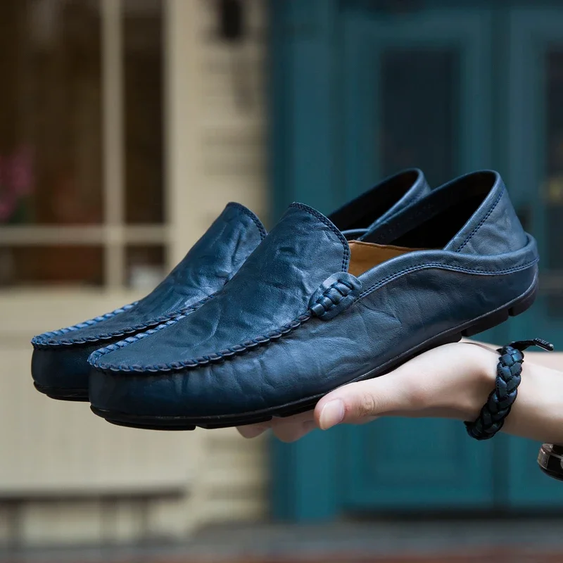 Men Shoes Casual Genuine Leather Mens Loafers Moccasins Designer Slip on Boat Shoes High Quality Chaussure Homme Plus Size 37-47 - Image 8