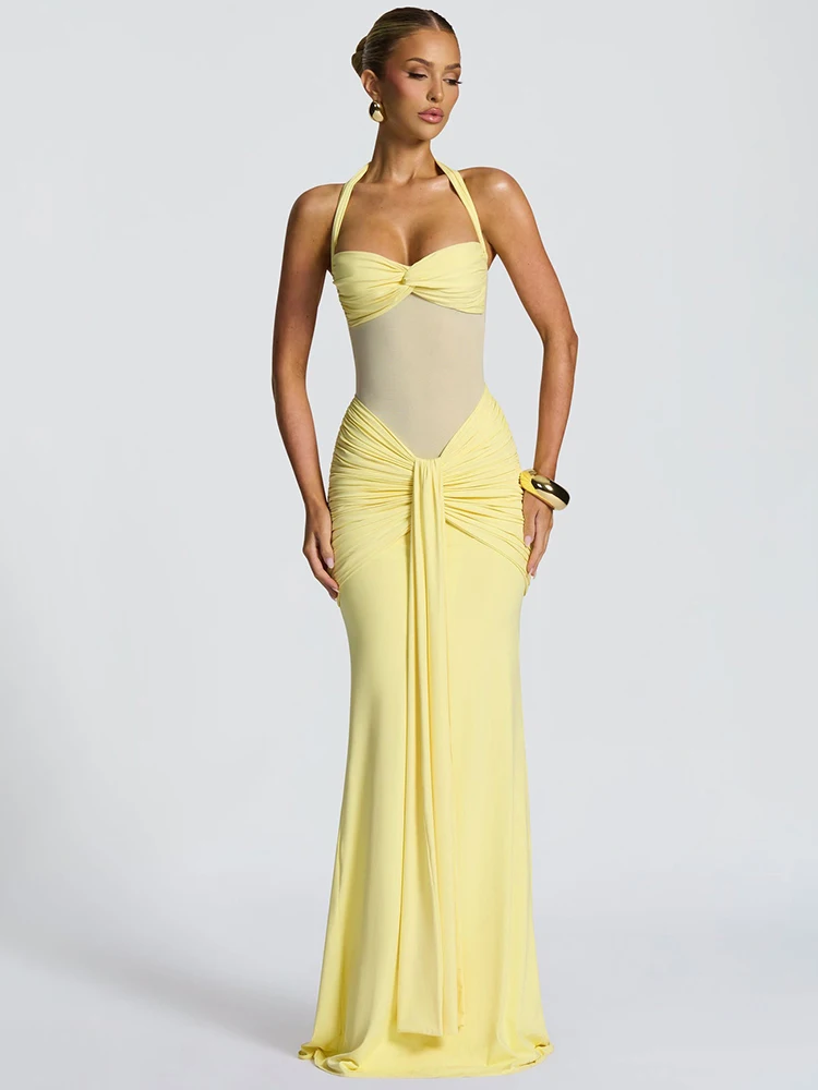 Mozision Halter Backless Sexy Maxi Dress Women Fashion Patchwork Off-shoulder… - Image 3