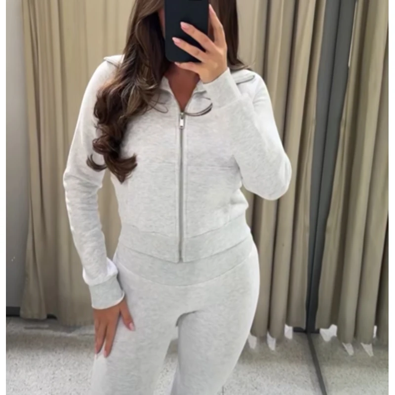 HXAO Flared Pants Sweatshirt Set 2 Piece Set Cropped Long Sleeve Top Tight Bootcut… - Image 3