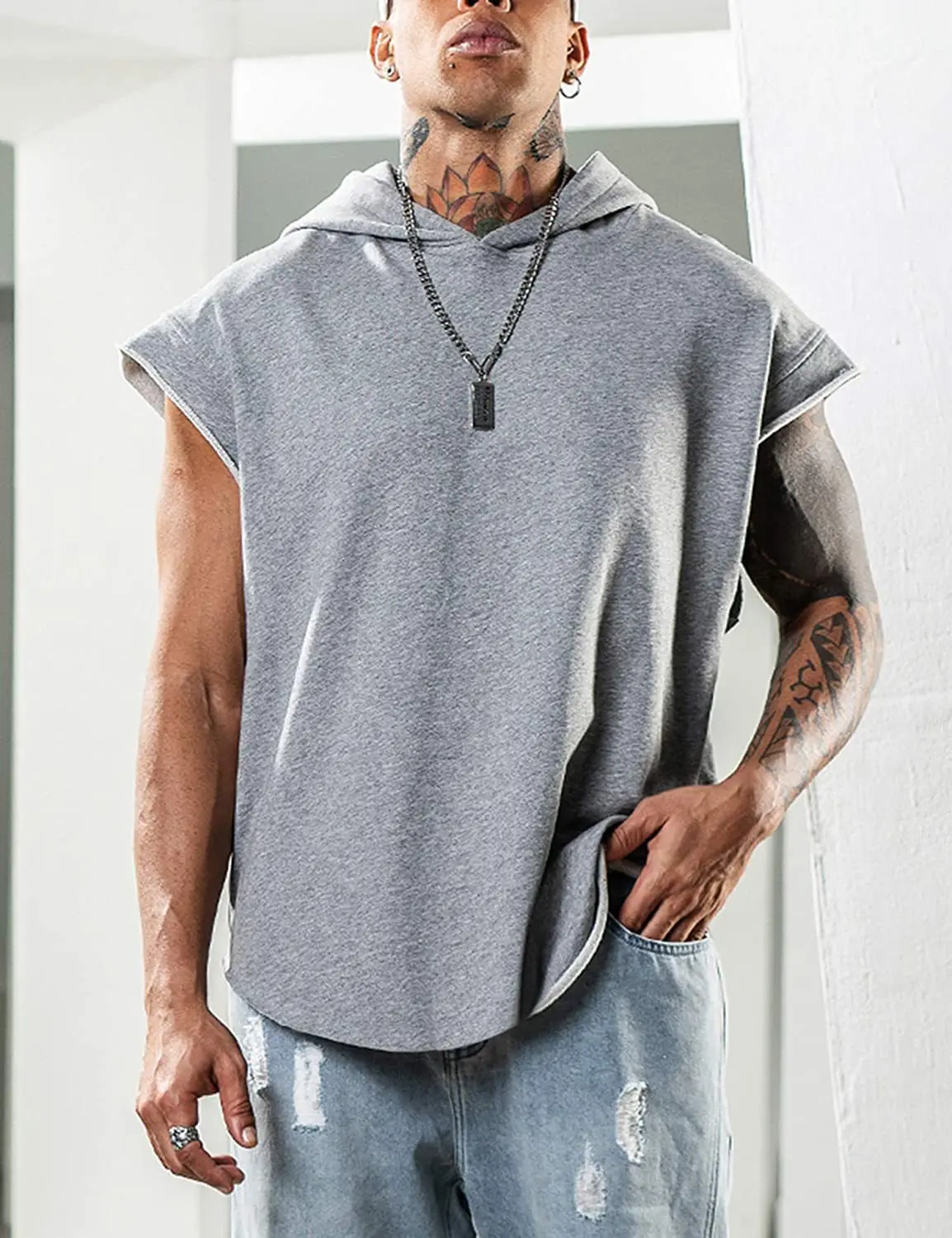 Solid Color 2023 Brand New Men's Tank Tops Vest Sleeveless Tees For Male Hooded Man Vests Tops Hip Hop Men Tank Top T shirt - Image 7