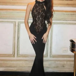 Mozision Lace Halter Backless Sexy Maxi Dress For Women Black Off-shoulder…