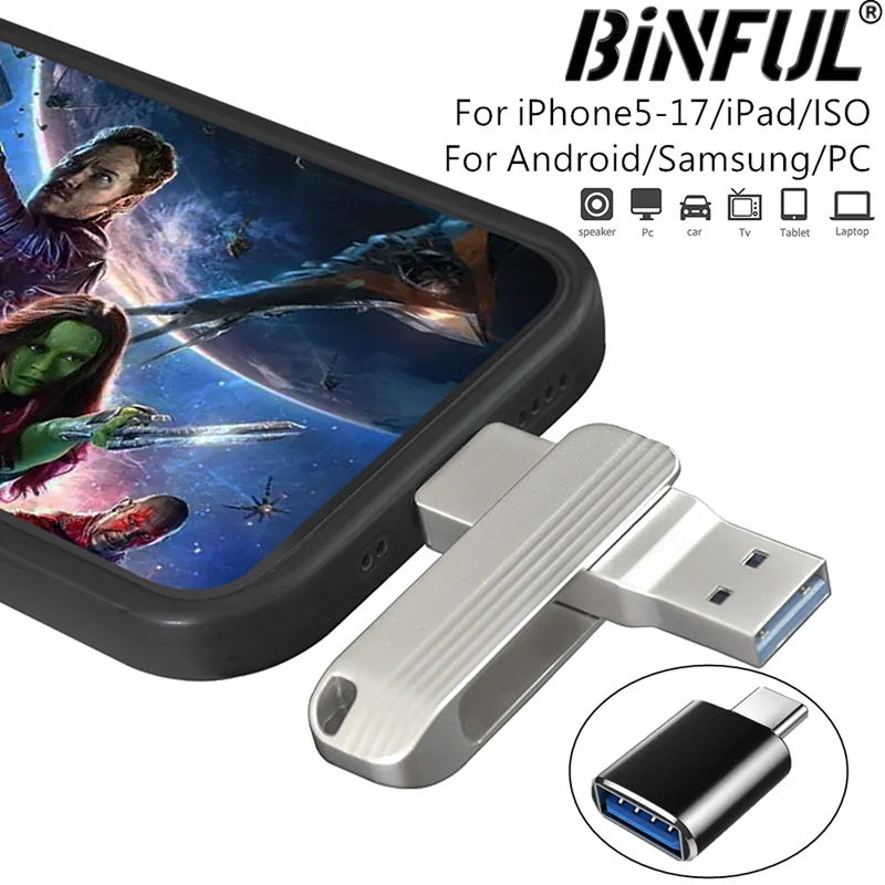 New 3in1 USB Flash Drive 512GB 256GB 128GB Type-C Pendrive For iPhone iPad Android…