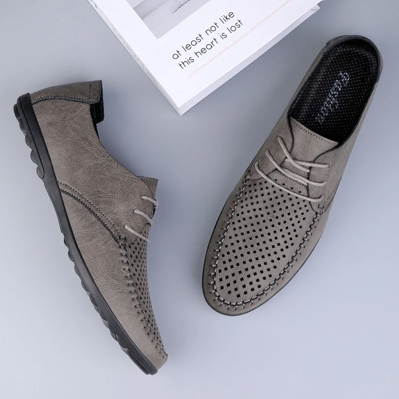 Summer Hollow Out Leather Shoes Men Luxury Italian Men Casual Handmade Moccasins Designer Breathable Boat Shoes Zapatos Hombre - Image 5