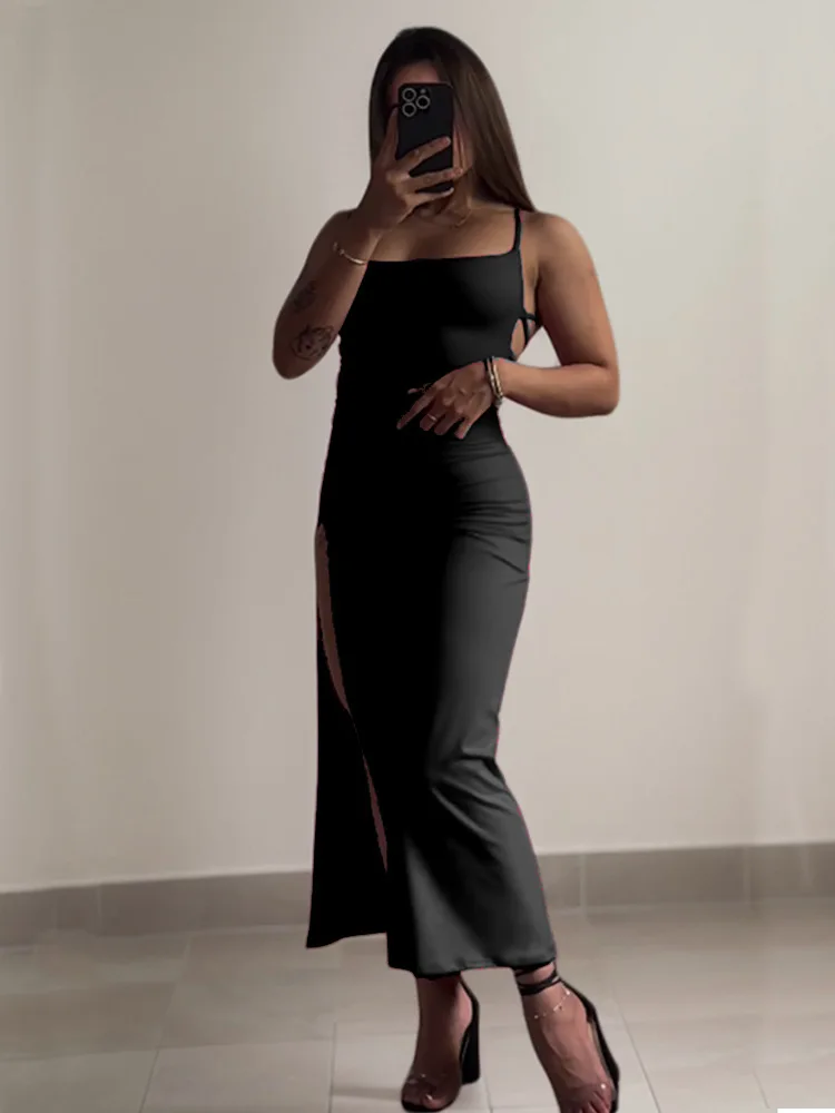 Sexy Backless Lace Up Long Dress Women Split Sleeveless Bodycon Party Club Evening… - Image 8