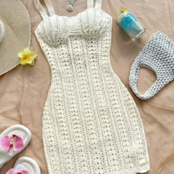 Women's Crochet Hollow Out Dress Sleeveless Bodycon Mini Dress Beach Vacation…