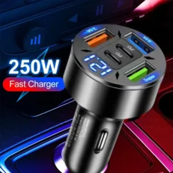 250W 5 Ports Car Charger Fast Charging PD QC3.0 USB C Car Phone Charger Type C…