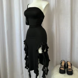 2024 Summer Maxi Women's Dress Vintage Elegant black Fashion Sleeveless Slim…