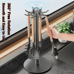 Kitchen Utensil Stand: Rotating Storage Hanger with 8 Hooks, for Countertop…
