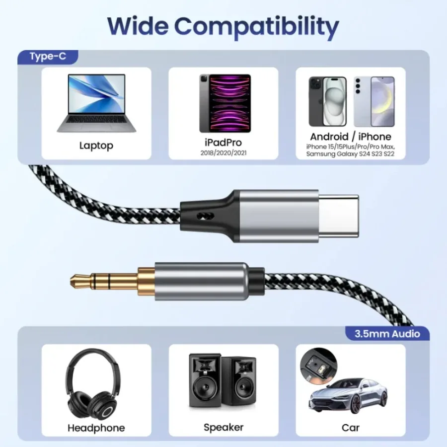 USB Type C To 3.5Mm Jack AUX Cable DAC USB-C Audio Adapter 1m 1.5m 2m for Phone… - Image 3