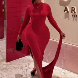 Wmstar Dresses Women Solid Color Elegant Figure Hugging Half Collared Slanting…