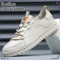 Trend Handmade Men's Genuine Leather Shoes Casual Comfortable Hollowed Out Breathable Non-slip Outdoor Walking Footwear Sneakers