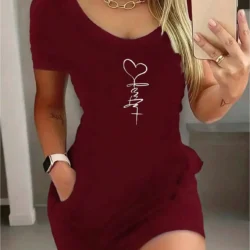2026 New Women's Sexy Heart-Shaped Round Neck Short-Sleeved Dress and Skirt…