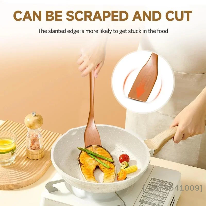 〔L〕Kitchen Utensils No Stick Wooden Spatula Premium High Heat Wooden Turner Sturdy… - Image 5